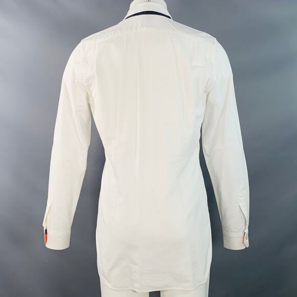 PAUL SMITH Size M White Navy Cotton Contrast Trim Long Sleeve Shirt - Picture 4 of 9